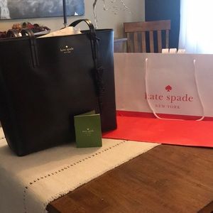 Kate Spade Black Leather Tote with Bow Charm
